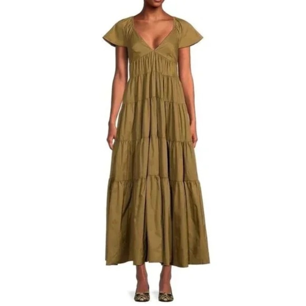 STAUD Olive Tiered V‑Neck Maxi Dress